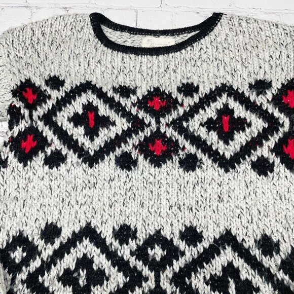 Zara Diamond Knit Sweater Kids 11-12 Gray Black Red - Picture 3 of 6